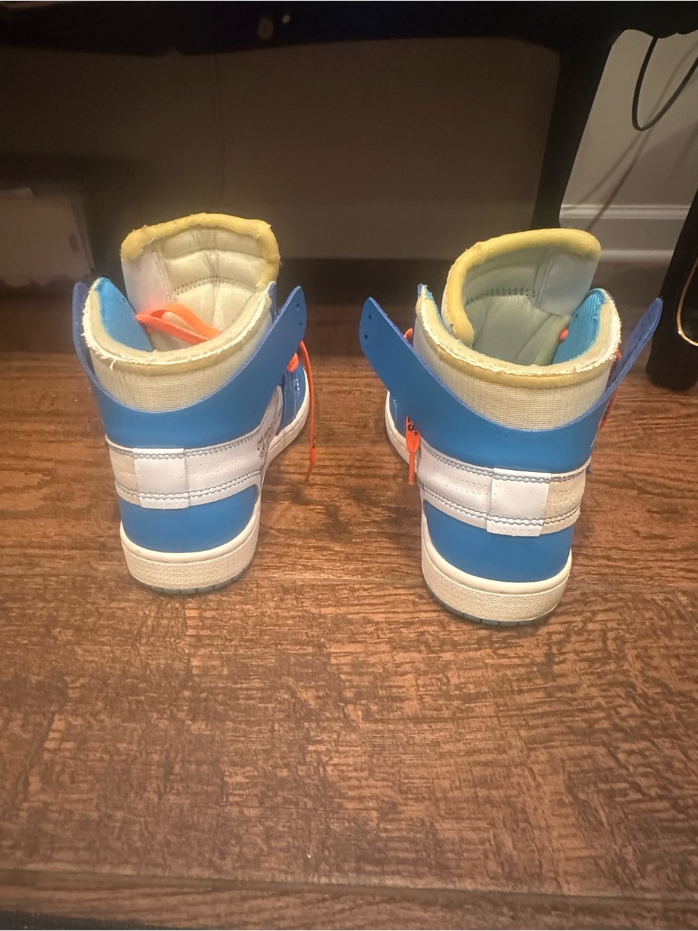 Nike Off-WhiteHigh-Top Sneakers in Blue/White with Orange Laces - Picture 3 of 5